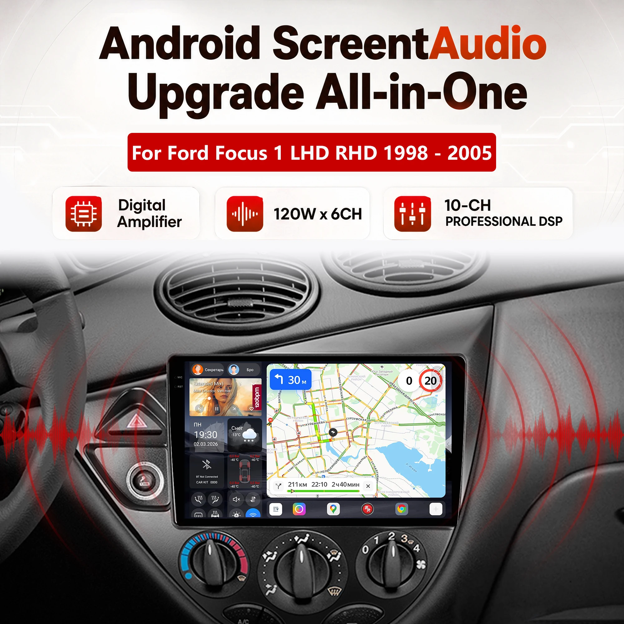 Redpower Katana 120W X 6CH Android Car Radio Player Screen for Ford Focus 1 LHD RHD 1998 - 2005 CarPlay Bluetooth Hi-Fi