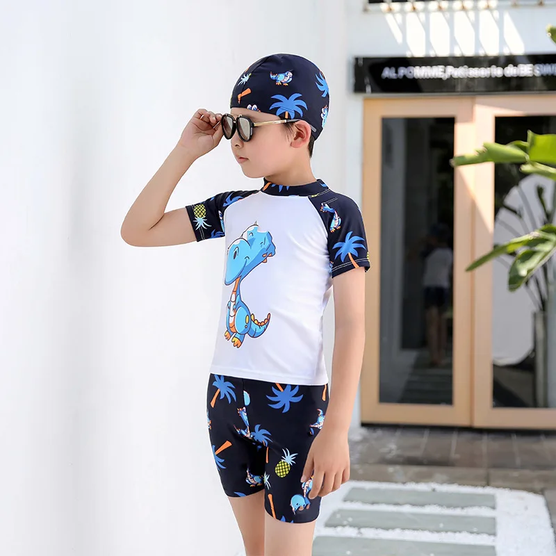 Three Piece Children's Swimwear Boys' Swimwear Girls' Middle and Big Boys' Spa Swimming Shorts Set Cartoon Baby Swimwear Set