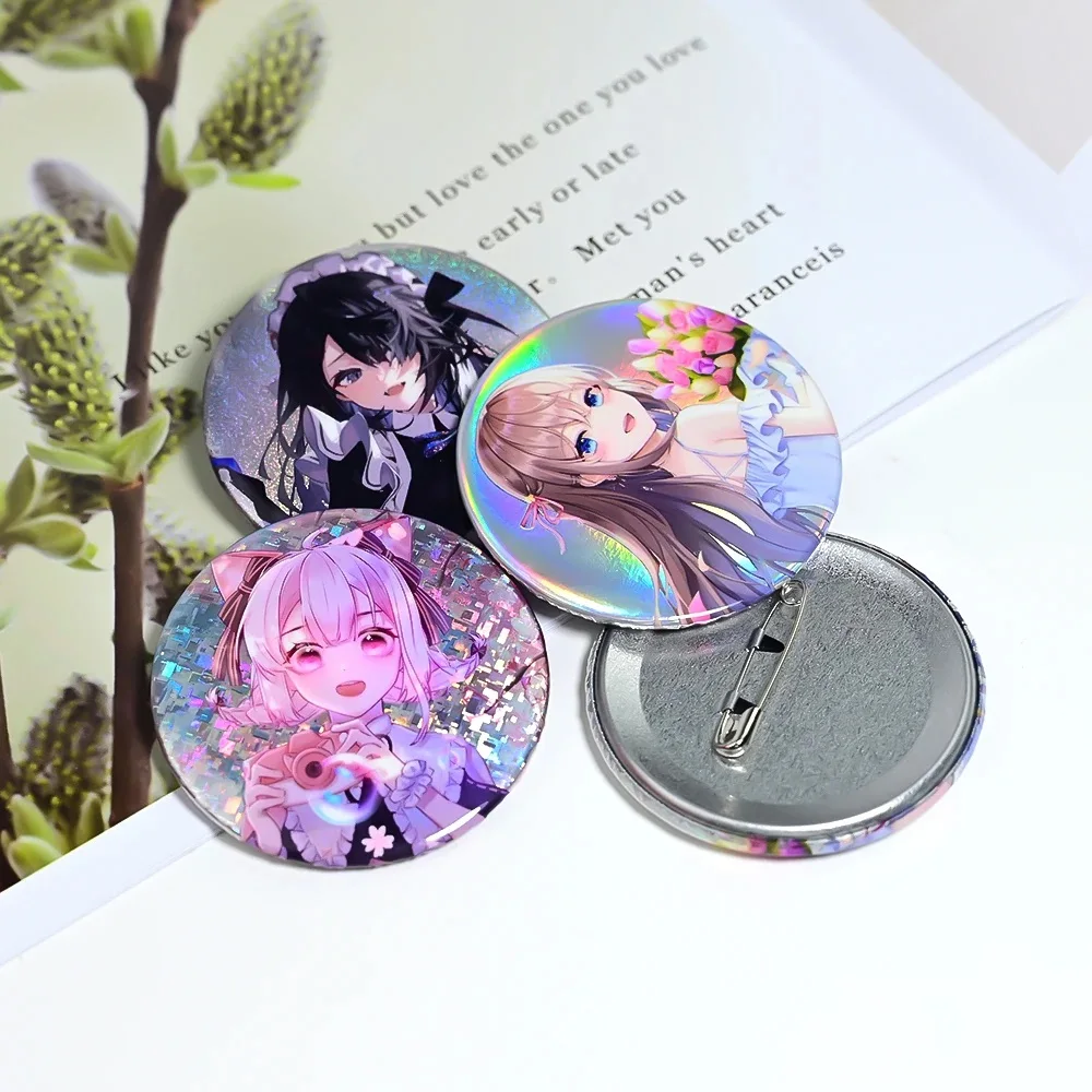 Custom Glitter Holographic Button Pins Custom Round Badges Photo Text Graphic Personalize Metal Tinplate Pins Gifts for Kids
