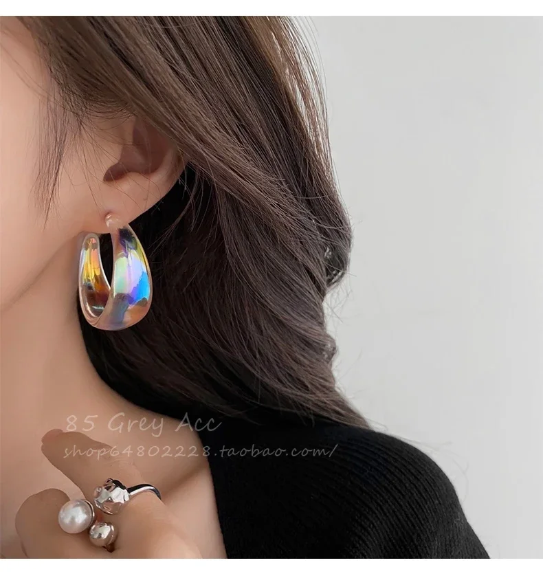 

2023 Colorful C Shape Earrings For Women Unique Acrylic Earrings New Fashion Denim Exaggerated Dangle Earrings Gift Jewelry