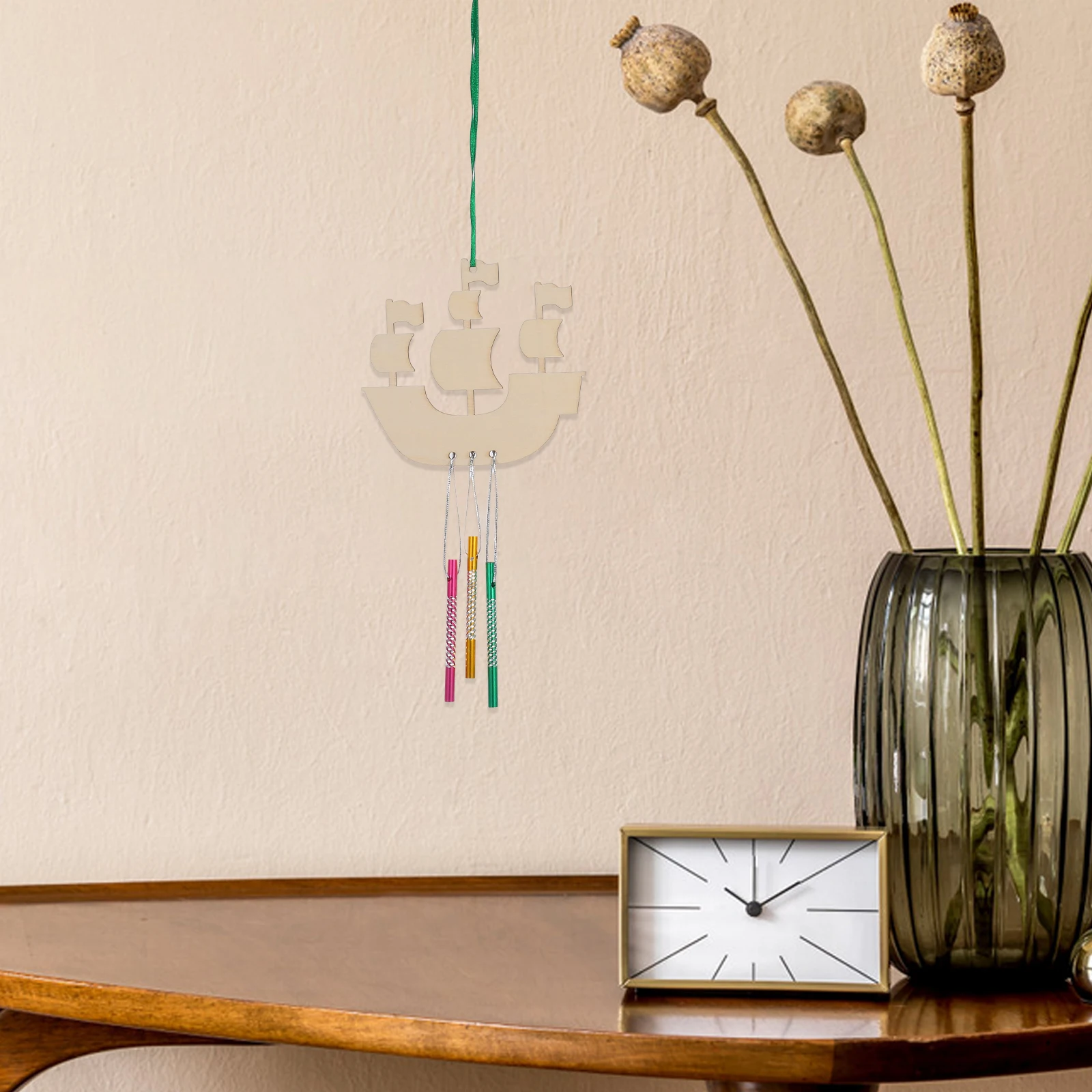 

1Set Sailboat Wind Chime Kit DIY Wooden Craft Paintable Hanging Decor Kids Artistic Expression Blank Wind Chime Decor