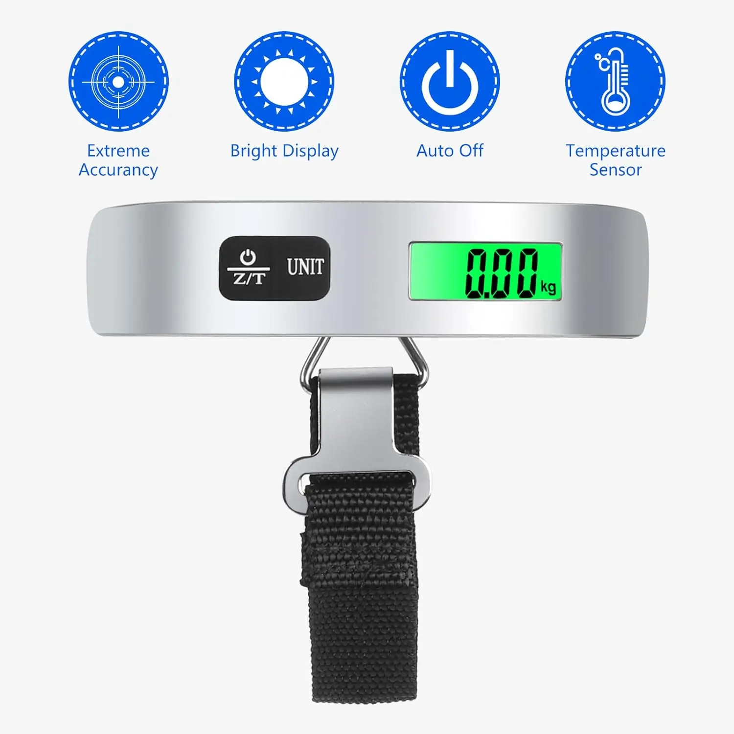 110lb/50kg Handheld Luggage Scale LCD Digital Electronic Suitcase Scale Handled Travel Bag Weighting Fish Hook Hanging Scale