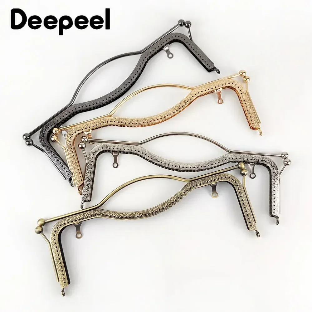 1/2/3Pcs Deepeel 20.5/27cm Metal Wallet Frame Embossed Hand Pull Parts Purse Bag Handle Kiss Clasp Lock DIY Hardware Accessories