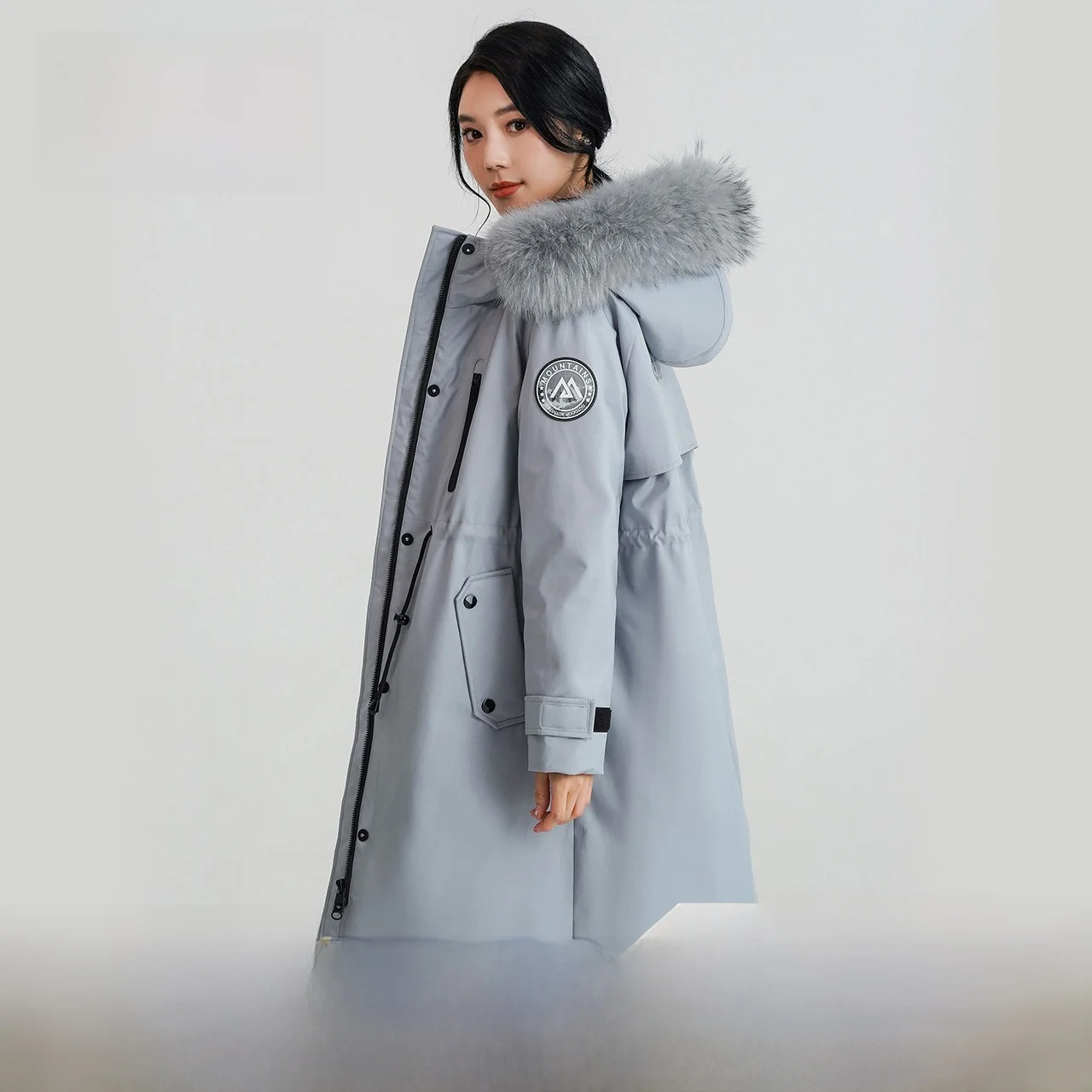 

Warm Mid-Length down Jaet for Women with Large Fur Collar Outdoor Faionable Autumn Winter New Sle SNOW FLNG Coat
