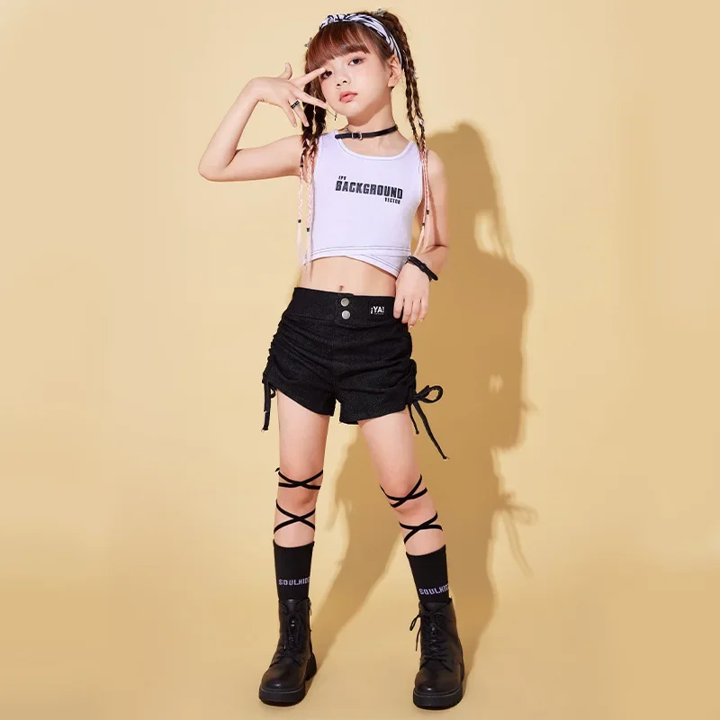 Costumi da ballo Jjazz per ragazze con navali esposti e costumi esplosivi per spettacoli di strada per hip-hop per bambini e fianchi fantastici