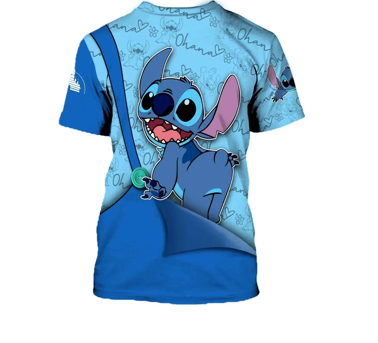 2024 Summer New Disney 3D Printing T-shirt Stitch Blue Pattern Short Sleeves Disney Cartoon Three Dimensional T-shirt Unisex