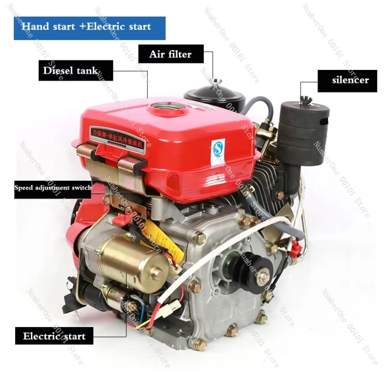 170F Air-Cooled Crude Oil 220V 2.2KW Single Cylinder 4 Horsepower Water PumpBoat Power Engine 196CC 3300 Rpm