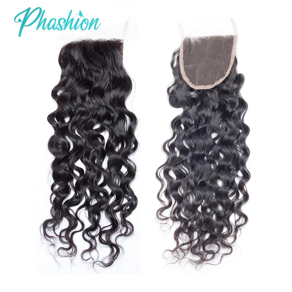 Phashion onda de agua 13x4 encaje Frontal y HD transparente suizo 4 × 4 cierre Pre desplumado cabello humano Remy brasileño para mujeres negras