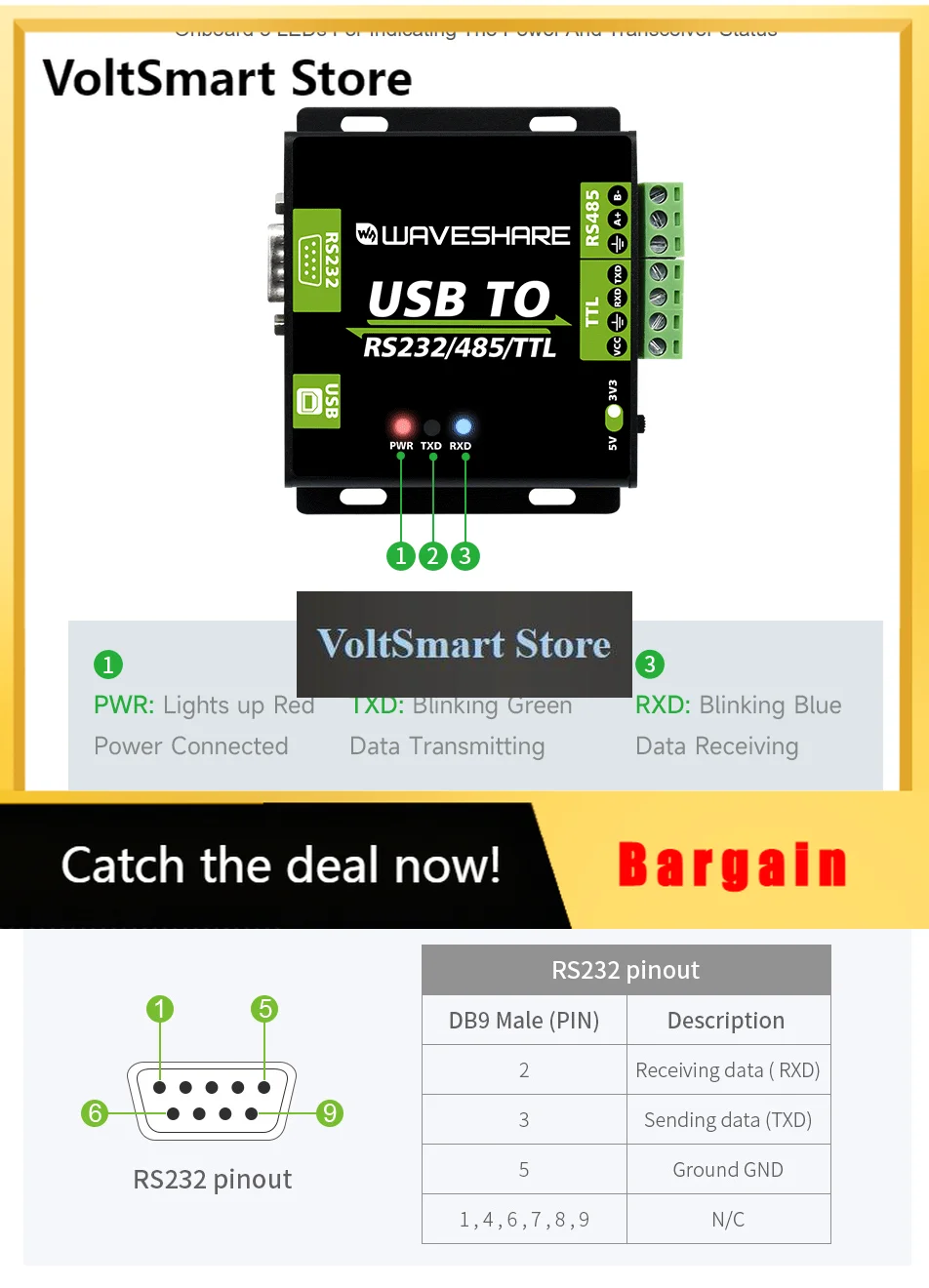 VoltSUSB To RS232/RS485/TTL Interface Converter Industrial-grade Isolation FT232RNL Chip For Stable Transmission