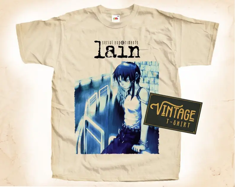 Serial Exeriments Lain shirt Tee Natural Vintage Cotton Movie Poster Beige All Sizes