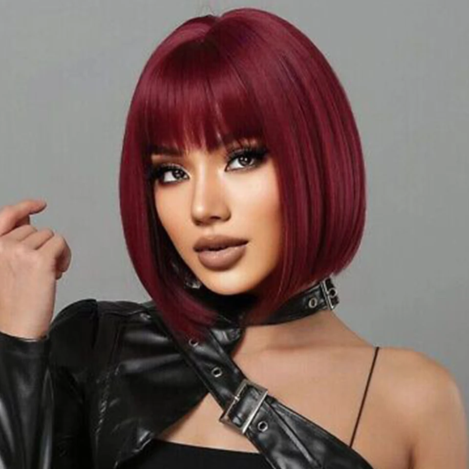 Debut Straight Bob Human Hair Wigs With Bangs Brazilian Short Human Hair Bob Wigs For Woman Red 99J Orange Human Hair Wigs