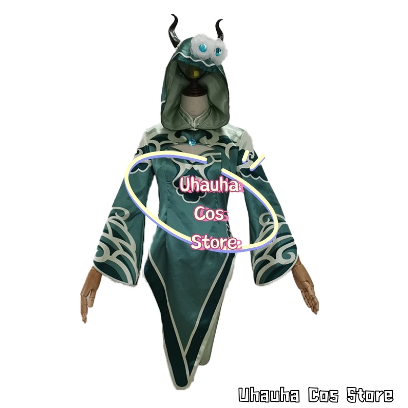 {Uhauha Cos}Kostum Cosplay Fiona Gilman Priestess dari Game Anime Identity Ⅴ, QIPAO Cina Seksi Warna Hijau, Wig Fiona Gilman, Set Seragam