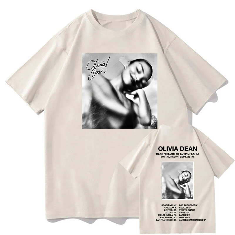 تي شيرت موضة أوليفيا دين فن المحبة تي شيرت قطني فضفاض للنساء/الرجال تي شيرت غير رسمي برقبة دائرية مطبوع عليه حروف ملابس نسائية