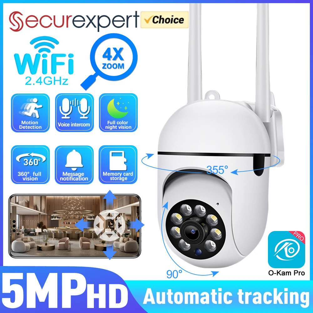 

5MP HD PTZ Camera Wifi Wireless 4X Zoom Intelligent Color Night Vision Security Surveillance Humanoid Tracking No Ad APP Alarm