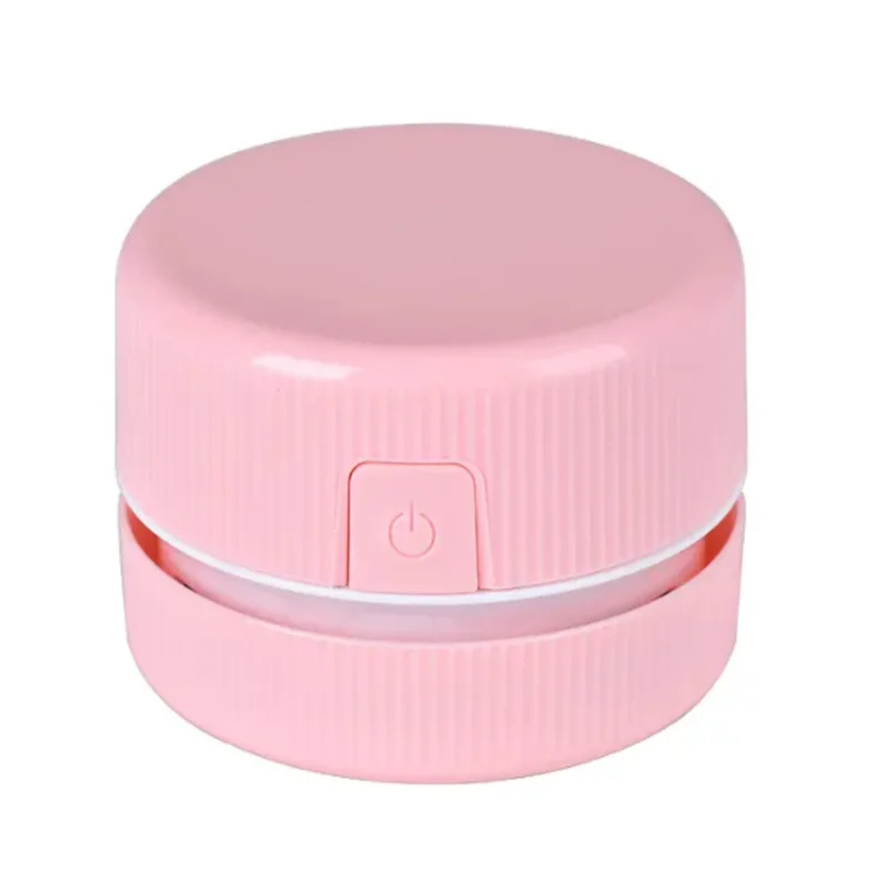 Mini aspirapolvere compatto senza fili per tastiera, auto e desktop: design rotondo, spazzola per la polvere, corpo in plastica resistente in rosa e blu
