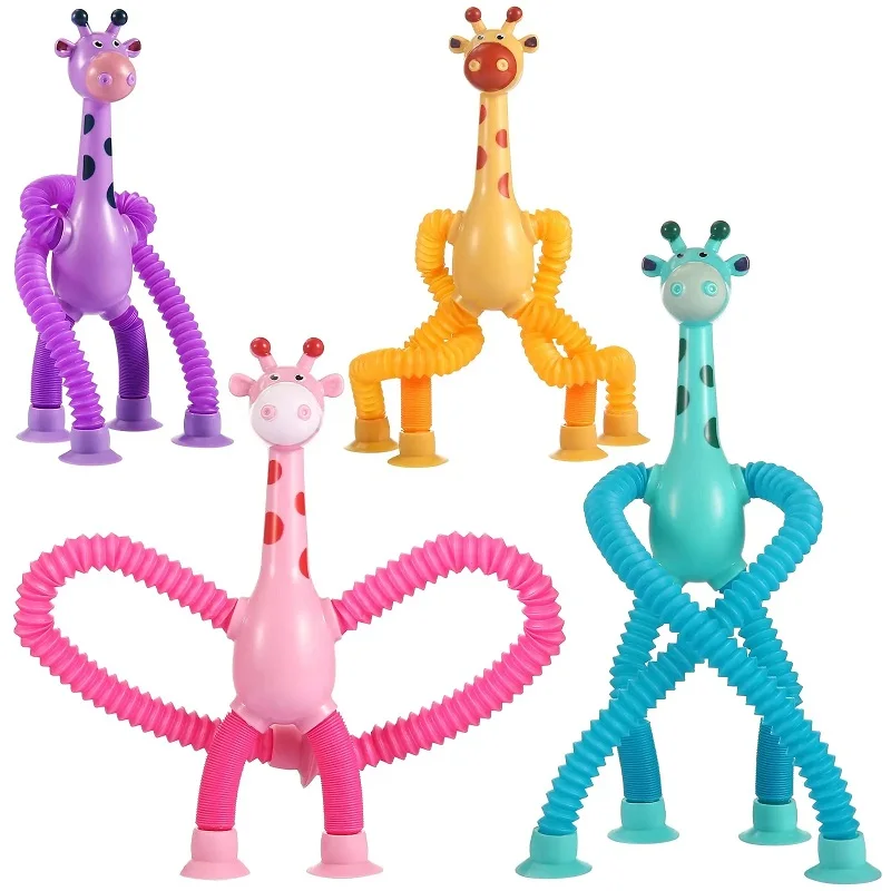 Children Suction Cup Toys Pop Tubes Stress Relief Telescopic Giraffe Fidget Toys Sensory Bellows Toys Anti-stress Squeeze Toys