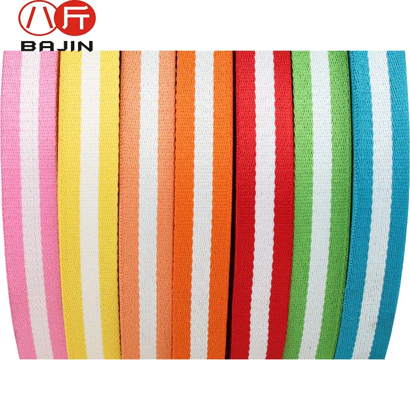 25/32/38mm wide colorful stripe polyester cotton webbing pink yellow orange red green blue inter white for belt garment shoe DIY