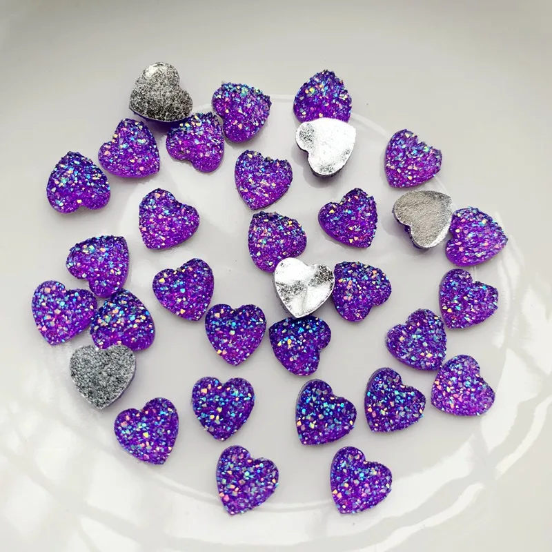 100PCS 8mm Bling AB Color Mineral Surface Heart Resin Rhinestone Flatback Cabochon Stones DIY Wedding Decoration -R05