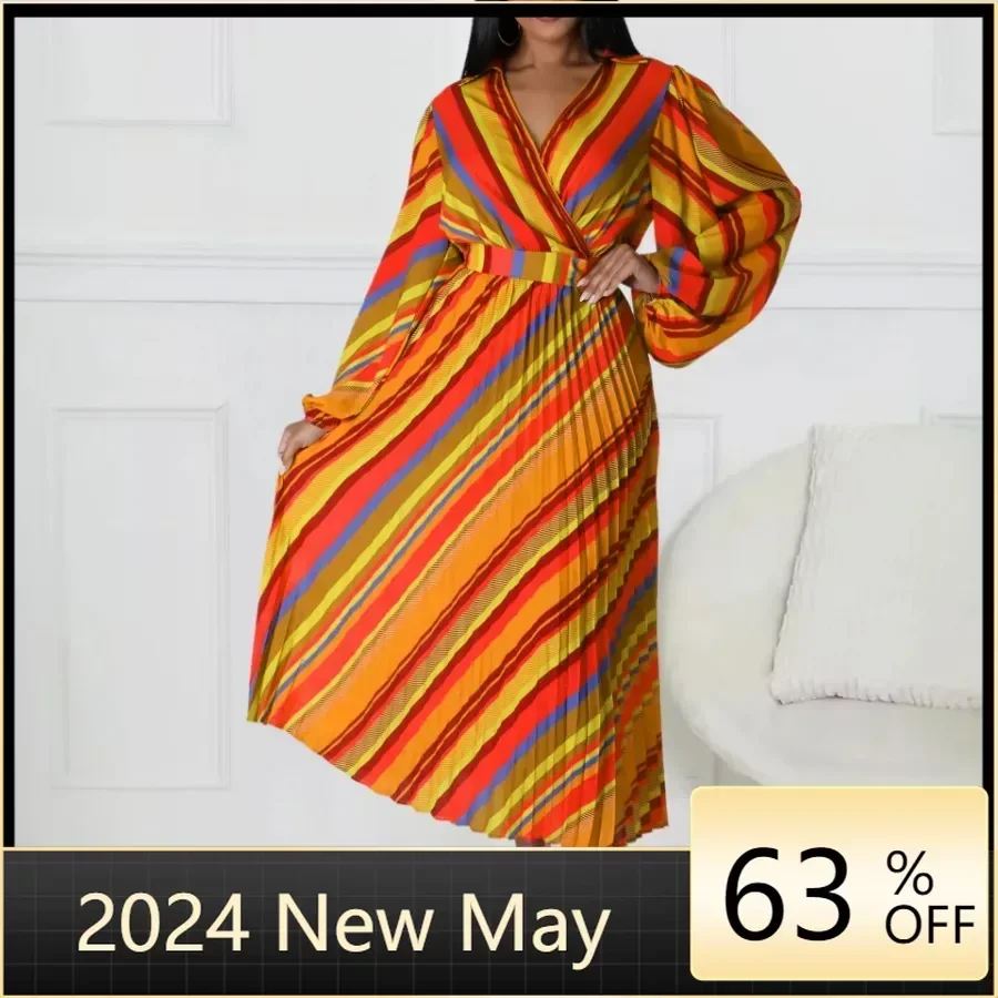 

Red Yellow Polyester African Dresses for Women Summer Fashion 2024 African V-neck Long Sleeve Long Maxi Dress Africa Clothing