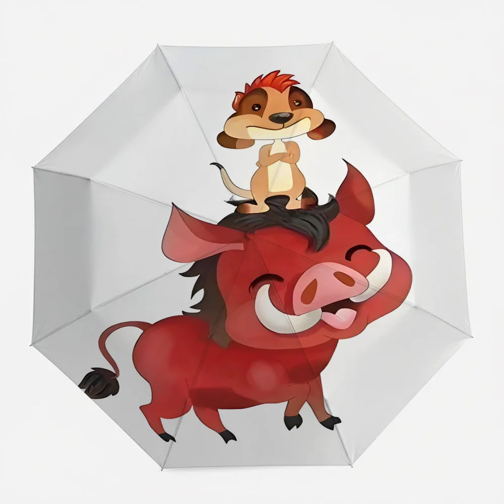 

Автоматический складной зонт с принтом Disney The Lion King Timon and Pumbaa Chibi, ветрозащитный водонепроницаемый дорожный зонт для детей и взрослых