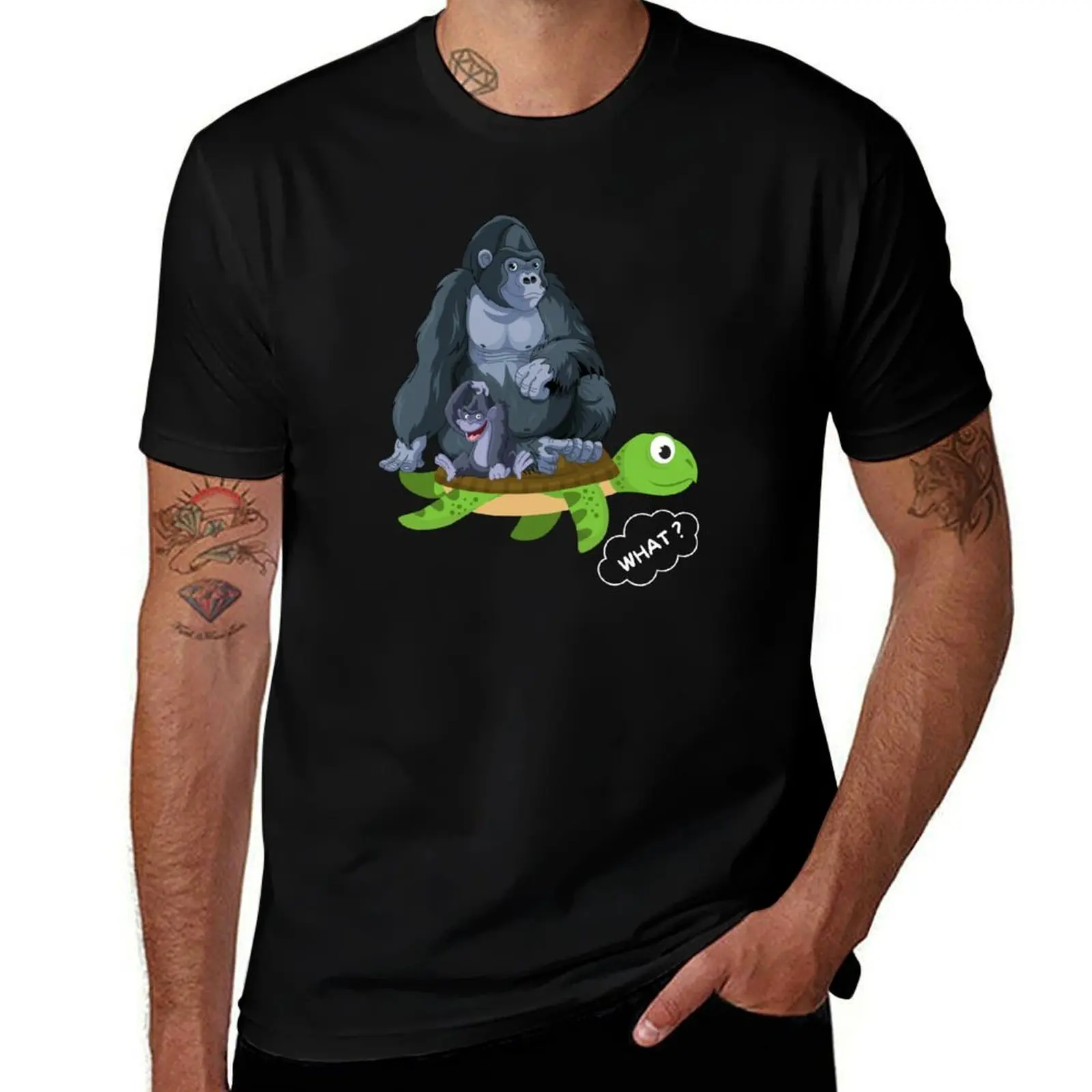 Gorilla Rests On Turtle T-Shirt Gym Wear Breathable Short Sleeve Tee T-Shirt