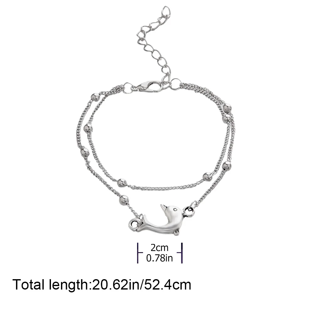 

Dolphin Metal Anklet Chain Lightweight Alloy Adjustable Double Layer Simple Woman Foot Jewelry Metal Ankle Chain Foot