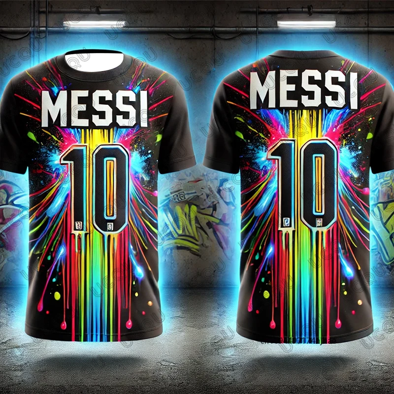 تصميم جرافيتي Ai صيفي جديد لعام 2026 ميسي # 10 طباعة كرة القدم جيرسي التي شيرت التدريب الرياضي عارضة المحملات عارضة للأطفال / الكبار قمم