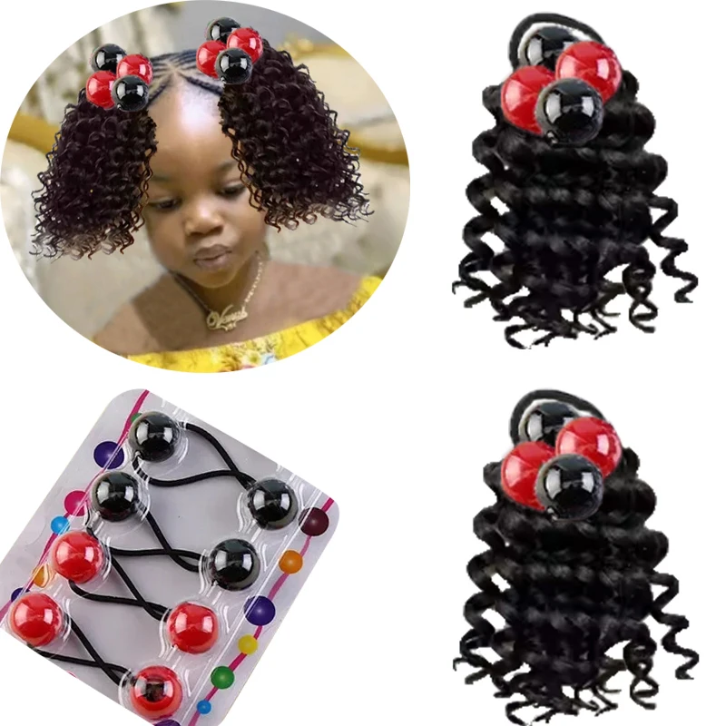 2PACKS Kid's Summer Afro Puff Kids Ponytail Afro Kinky Curly Hair Bun For Kids Natural Black Synthetic Hair 1B Curly-6Inch