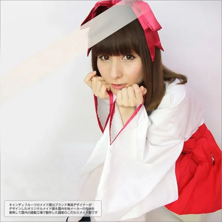 Girls White Top Red Skirt Set Japanese Red Bow Kimono Cosplay Costume Short Retro Anime Witch Inuyasha Kikyo Lolita Outfits