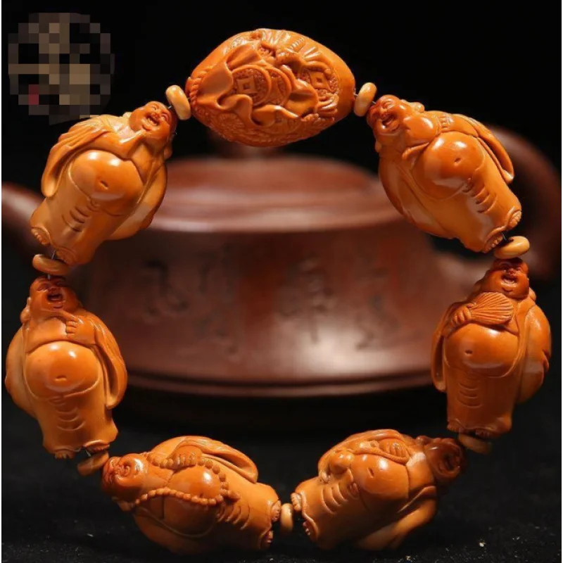 Carved Olive Nut Bracelet Whole Body Standing Maitreya Smiling Buddha High Oil High Density Old Red Material Stone Carving Brace