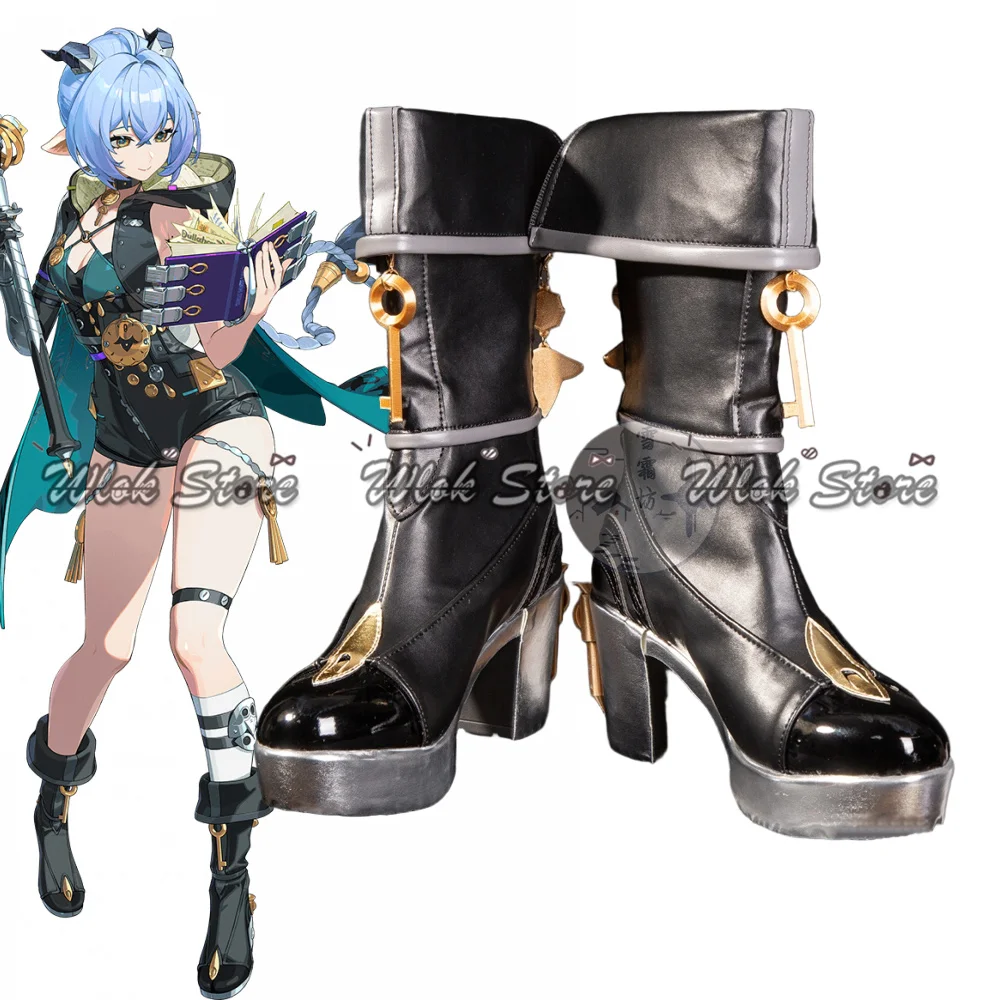ゼンレスゾーンゼロ ルシア・エロウェン コスプレ靴 黒ブーツ 3D アクセサリー カスタマイズされた女性ハロウィンパーティーカーニバルロールプレイ靴