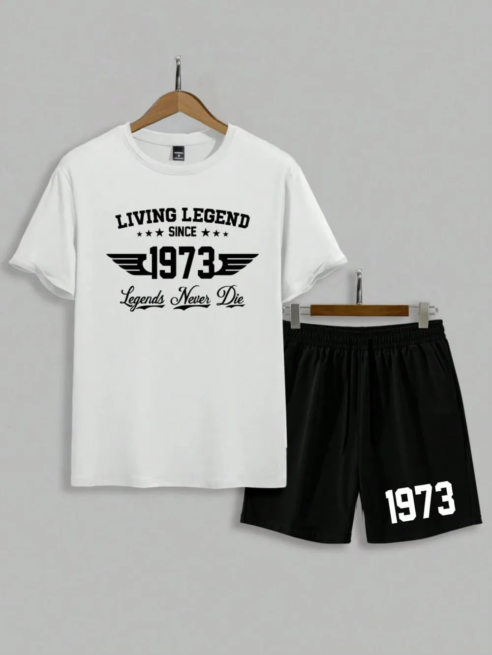 

American men's summer retro letter print comfortable breathable round neck T-shirt drawstring shorts set outdoor casual wear