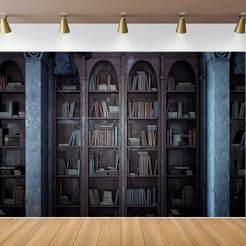 Ancient Medieval Library Photography Backdrop Old Books And Bookshelves Wizard Magic Bookshelf Background Halloween Party Decor