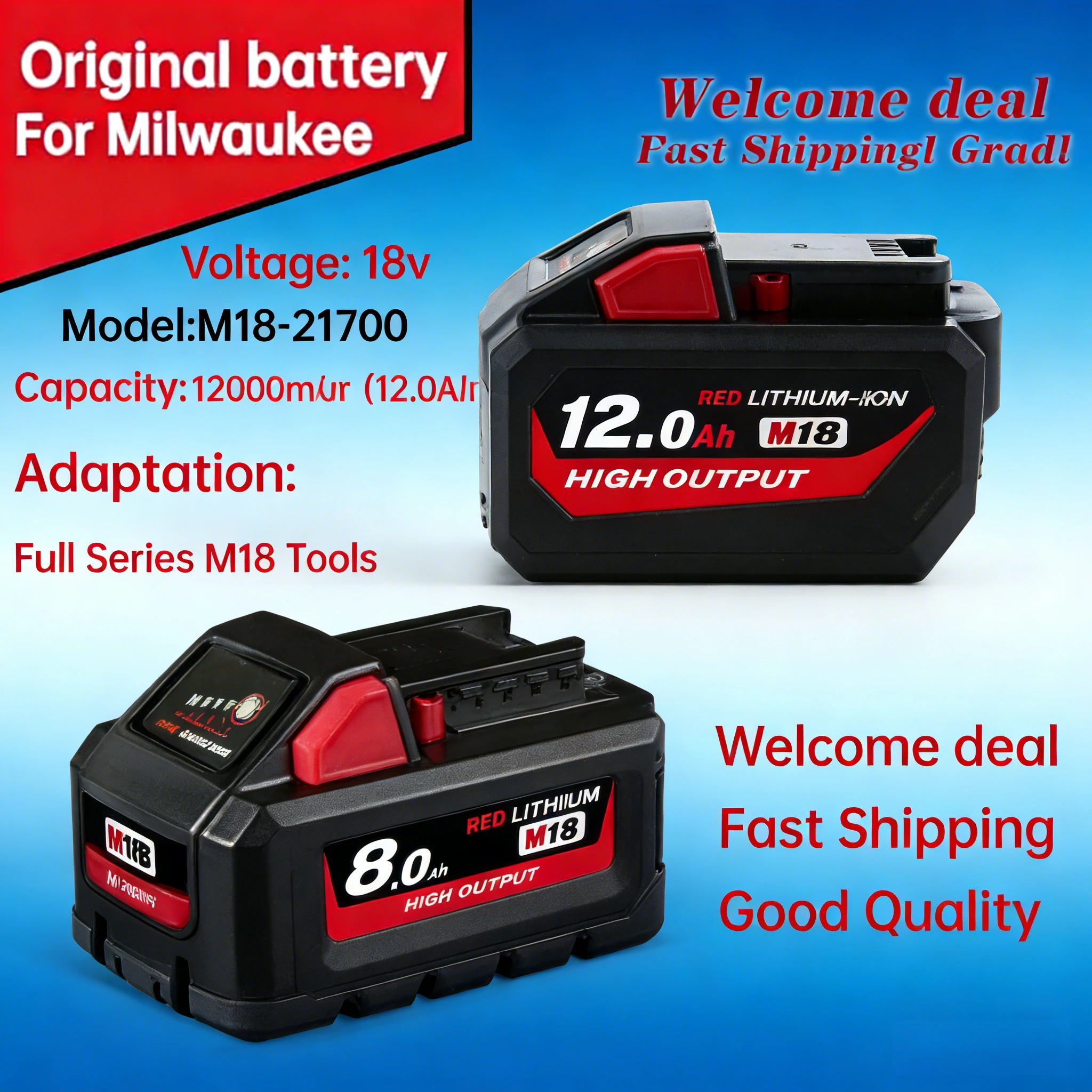 

Для оригинального аккумулятора Milwaukee 18 В 8 Ач M18HB8, высокофункционального аккумулятора 21700, 6 Ач 12 Ач, зарядное устройство M12-18FC, 48-11-1850 48-11-1840