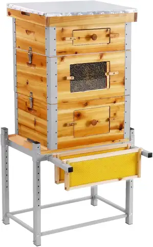 Bee Hive Boxes Starter Kit,3 Layer Metal Frame Bee House with 10 Medium and 20 Deep Frames & Foundations,Langstroth, Customized