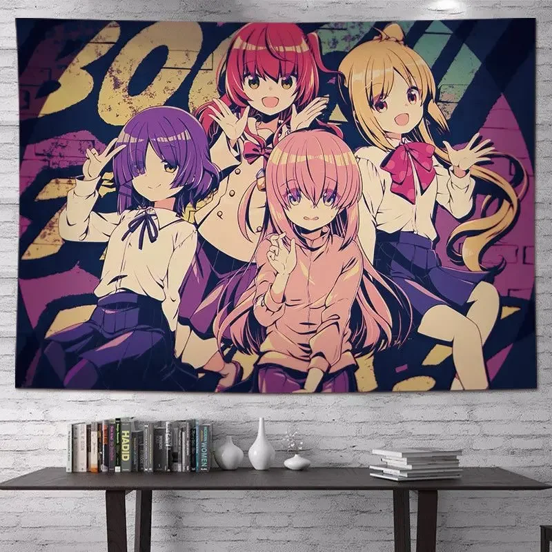 VIKAMA Anime Live Band Tapestry Wall Hanging School Girls Guitars Drums Concert Aesthetic Wall Art Dorm Bedroom Decor