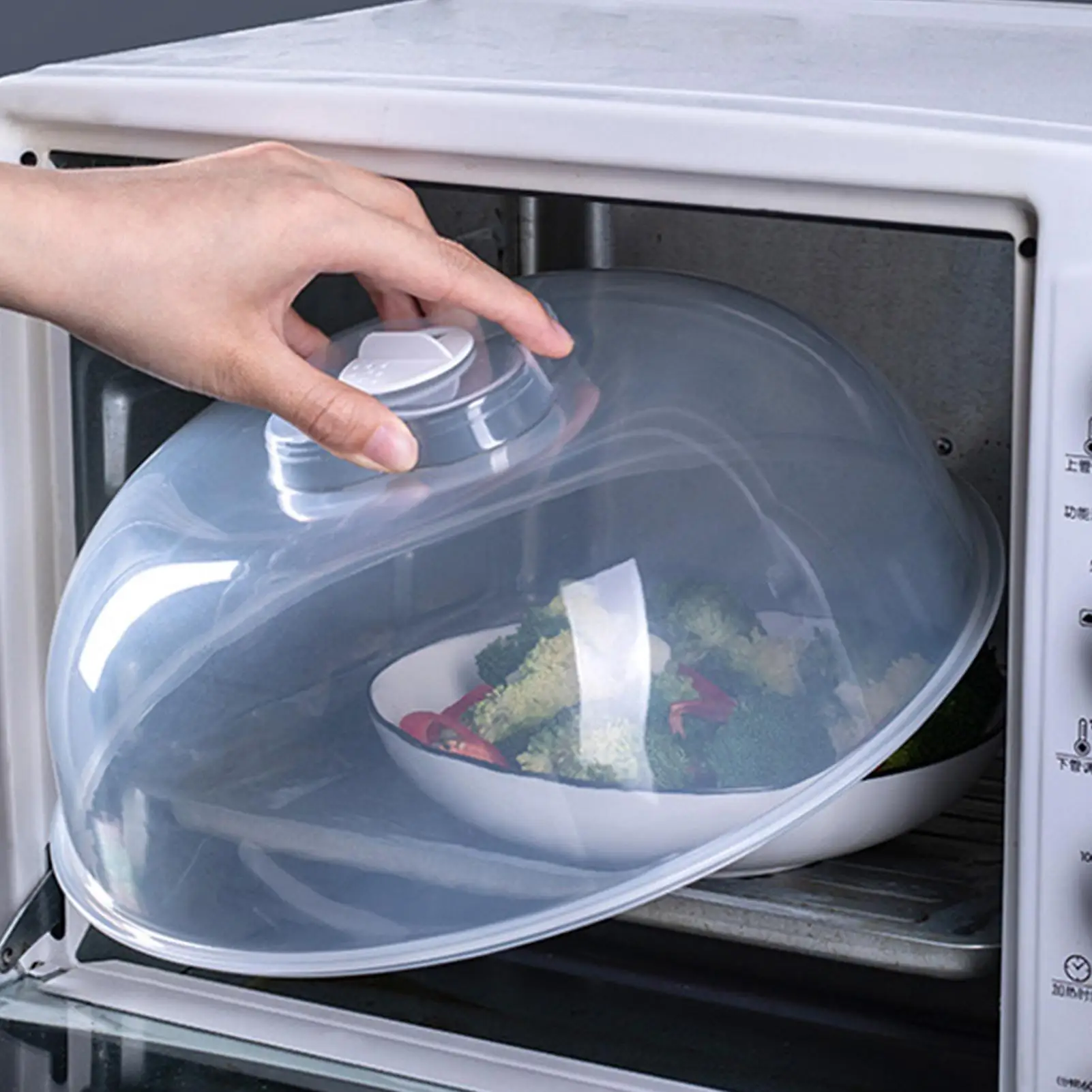 Tapa antisalpicaduras para microondas de 22/29 cm con ventilación de vapor, para mantener fresco, apilable, para cocina, tapa selladora, cubierta para platos y cuencos, de plástico
