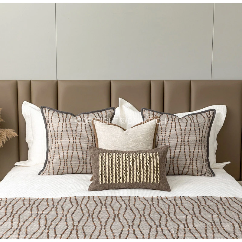 Luxury Cushion Cover 30x50cm Coffee Colored Cotton Linen+Suede Chain Woven Waist Pillow Case For Home Hotel Bed Living Room Sofa