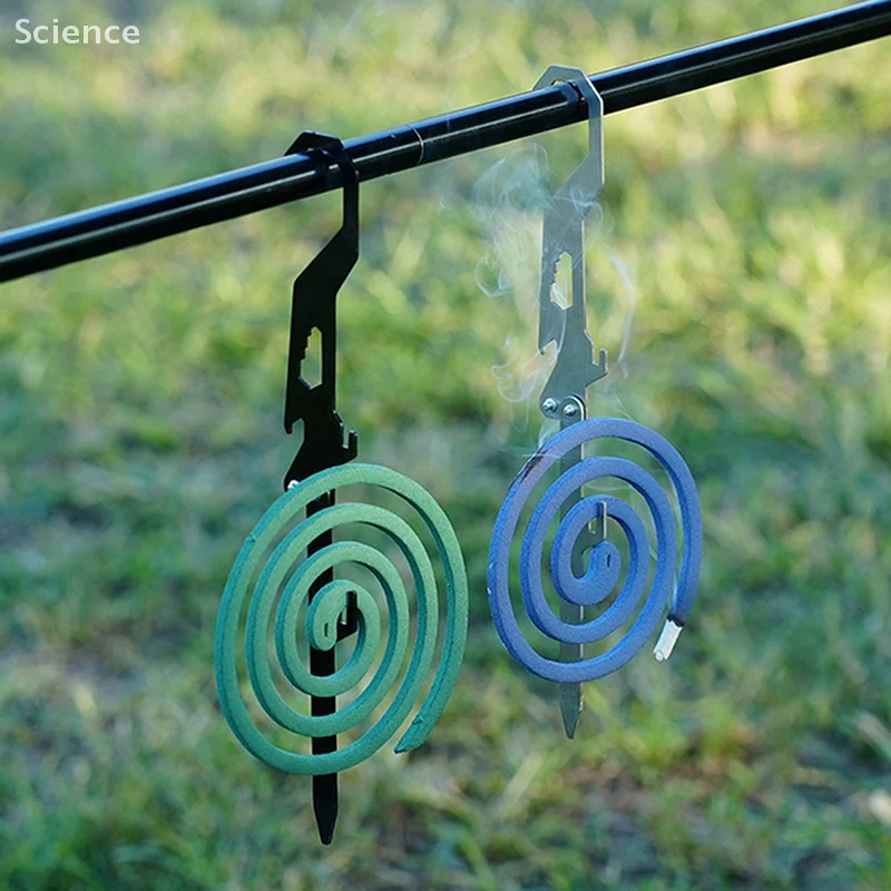 Outdoor Multifunctional Stainless Steel Hook Mosquito Coil Bracket Bottle Opener Measuring Ruler Foldable Insert