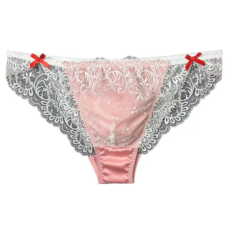 

Sexy Men's Silk Low Waist Underwear Comfortable Breathable Lace Floral Ruffled Briefs Sissy Bikini Private Party Panties