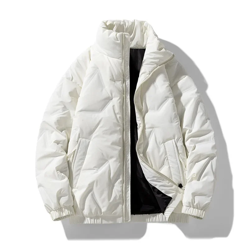 Men's White Duck Down Jacket, Bread  Plush and Thick Insulation, Standing Collar, Handsome, New, Winter