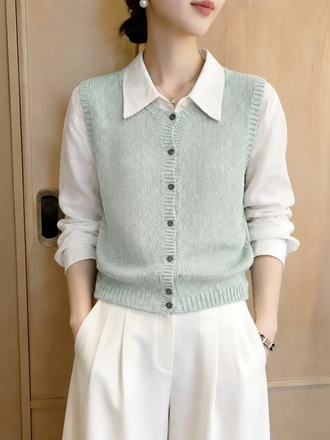 Comfortable Soft Single-Button Knitted Vest Fashionable Versatile Autumn New Arrival Elegant Small- Commute Style Women'...