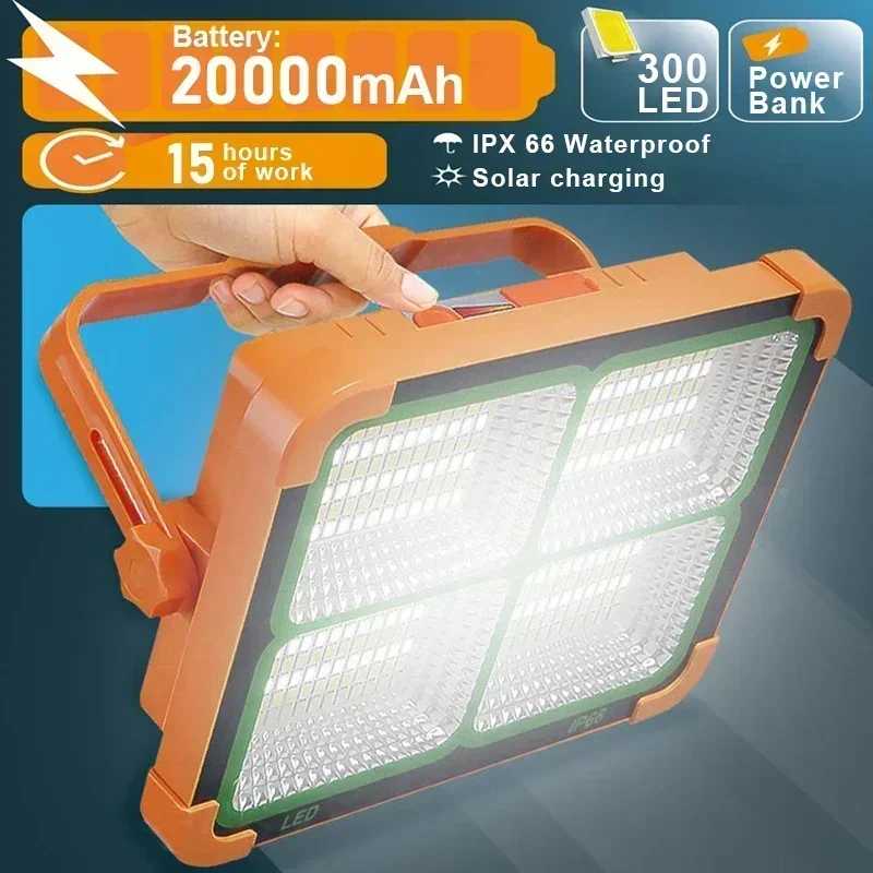 

Camping Lantern 20000mAh High Solar Rechargeable LED Tent Light with Magnet Powerful Flashlight Power Bank Repair Emergency Lamp