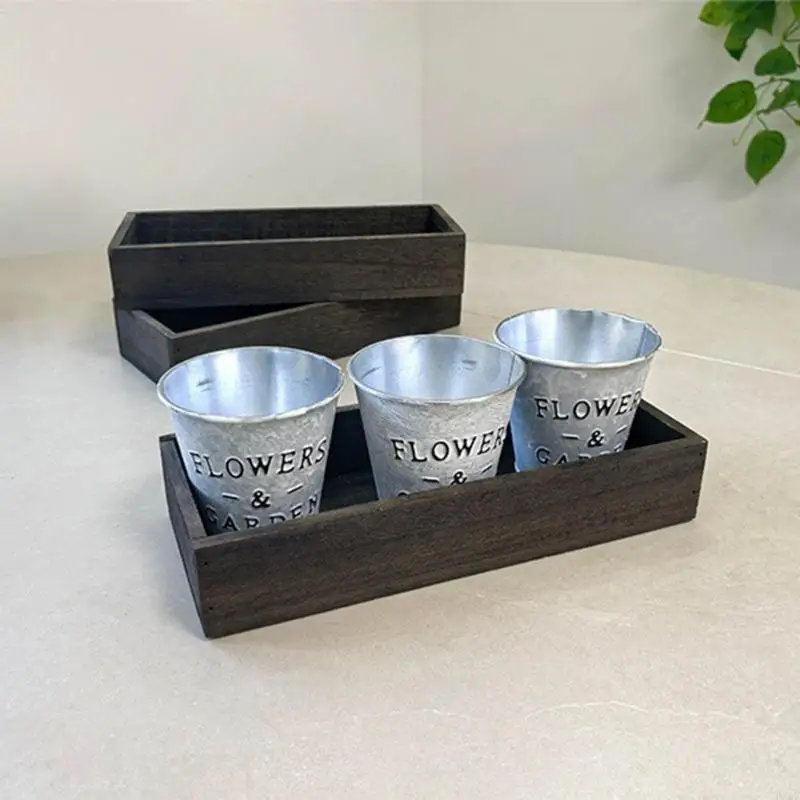 3PCS galvanized Planter Flower Pot Pot พร้อมฐานสำหรับบ้านและสำนักงานตกแต่ง HX6C