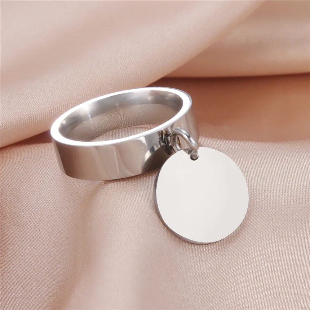 Skyrim Stainless Steel Gold Color Minimalist Ring with Big Round Pendant Finger Rings 2022 Fashion Anniversary Gifts for Women