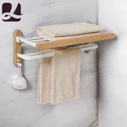 Walnut towel rack no punch bathroom shelf toilet bathroom wall mounted washroom storage bath towel holder，Wood bath Towel holder