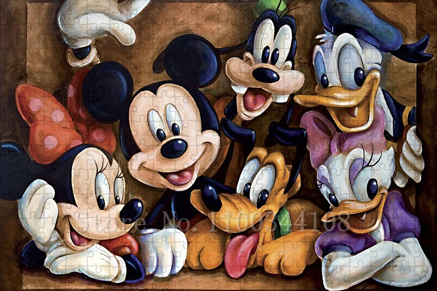 Disney Mickey Minnie puzzle 35/300/500/1000 sztuk Cartoon puzzle dla dzieci inteligencja edukacja zabawki do gier