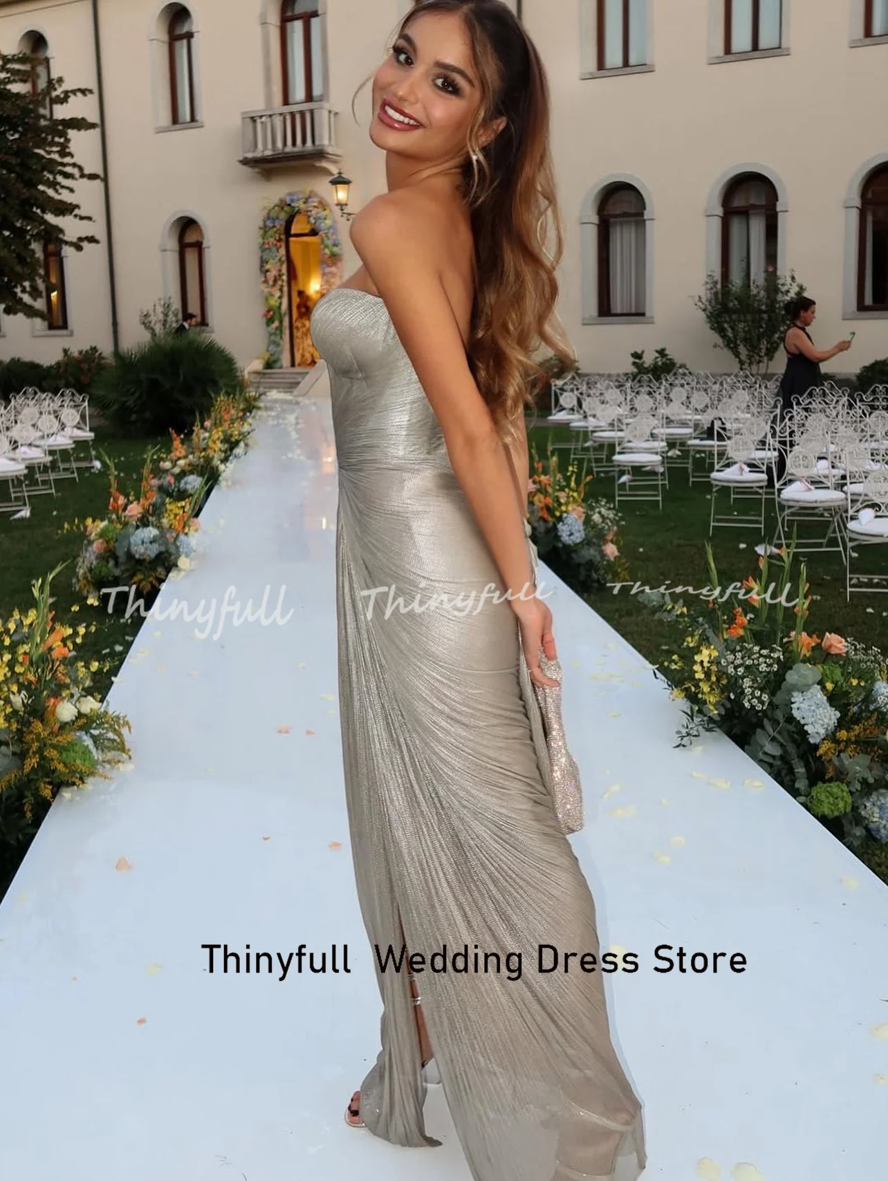 Thinyfull Meerjungfrau Arabischen Glitter Satin Prom Kleid Ärmellose Schatz Abendkleider Split Abendkleid Robe De Soirée Angepasst