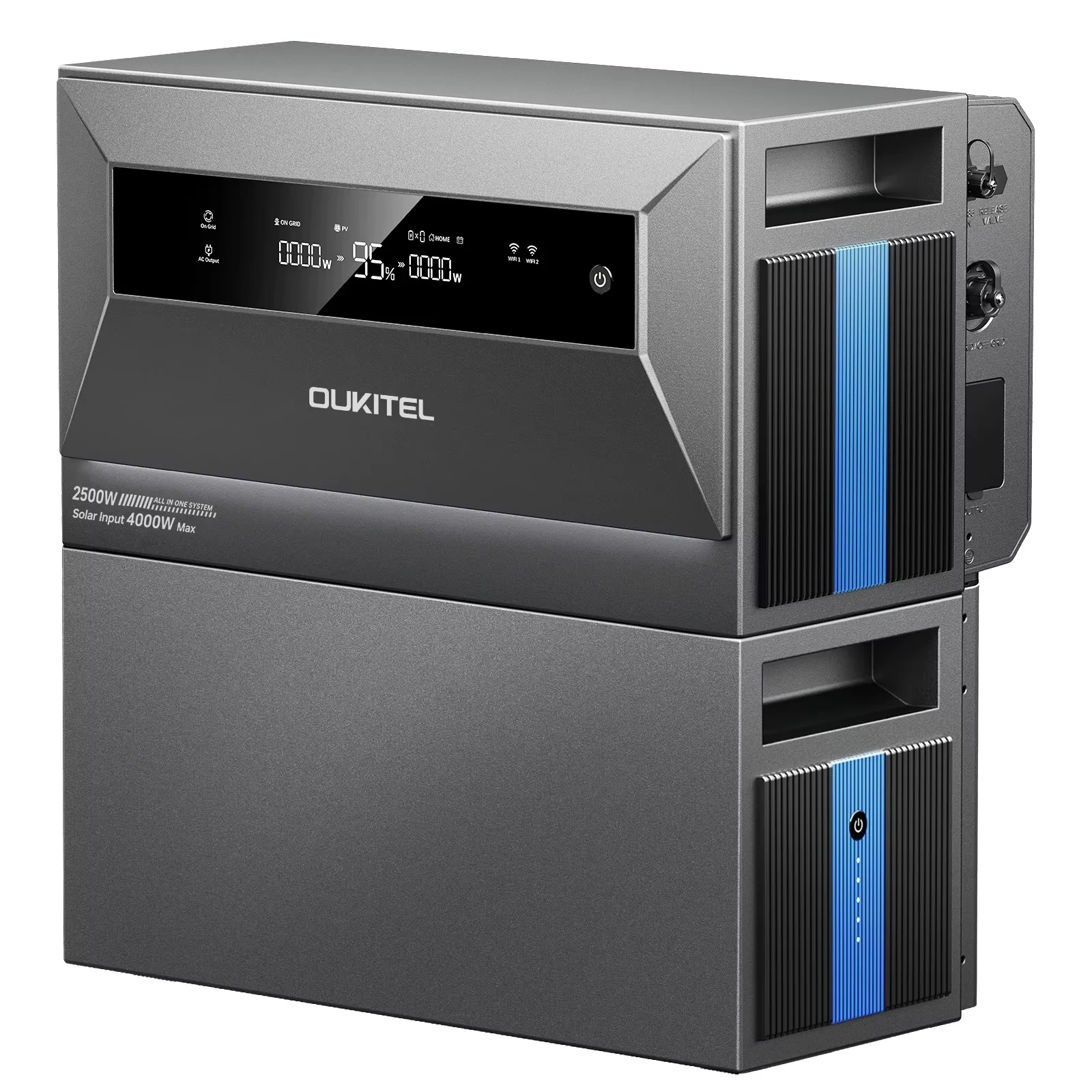 OUKITEL EP2500 Balkon Zonne-energiesysteem met ingebouwde 2048Wh LiFePO4-batterij, uitbreidbaar tot 16,38kWh, 4000W PV-ingang, 800‑2500W On/Off-Grid Power Station, IP65
