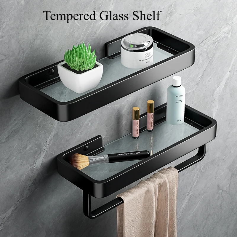 

Bathroom Shelves Lreinforced Glass Washroom Storage Wall Shelf Multifunctional Kitchen Accessories High Weight-bearing 12x50cm